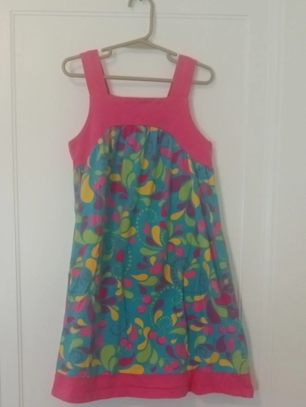 Pink and Turquoise Floral Print Girls' Sundress size 6